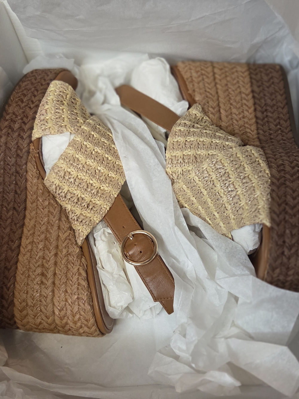 Linea Paolo Valery Espadrille Wedge Sandals - Natural/Gold Woven - Size 6.5 NIB